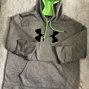 Under Armour Heather Gray Storm Hoodie with Neon Green Logo